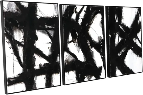 Miniatura 10 de Zessonic - Arte de pared abstracto en negro y oro - Decoración 2 piezas 16 x 24 pulgadas, lienzo en blanco y negro con lámina dorada para sala