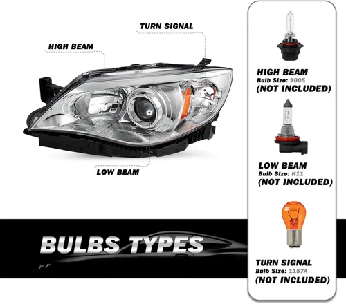 Miniatura 2 de SOCKIR - Conjunto de faros delanteros halógenos compatible con Subaru Impreza WRX Outback Sport 2008-2011, faro proyector con carcasa cromada