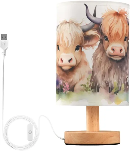 Miniatura 18 de Bedside Table Lamp Cute Highland Cow Animal Nightstand Lamp with Wood Desk Lamps for Bedroom Living Room Nursery Office Home Decor