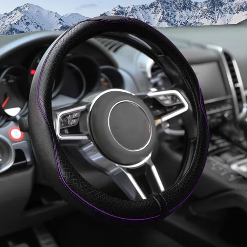 Miniatura 11 de Funda para volante, accesorios de automóvil de 14.5 a 15 pulgadas, funda de cuero de microfibra antideslizante y transpirable, cálida en invierno