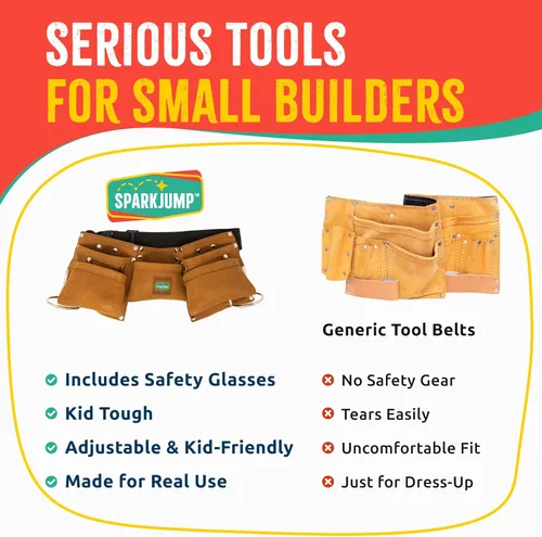 Miniatura 7 de Cinturón de herramientas SparkJump para niños marrón, cinturón de herramientas de cuero ajustable para niños pequeños y niños, disfraz de Cinturón