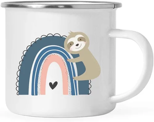Andaz Press Taza de chocolate caliente de acero inoxidable para niños, 11 onzas, perezoso arcoíris azul, paquete de 1, para niños, ideas de