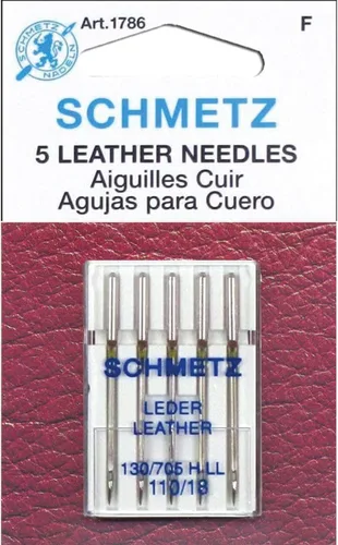 SCHMETZ Agujas de cuero para máquina de coser – Suministros especiales resistentes, tamaño 110/18, tarjetas de 5 agujas, paquete de 1