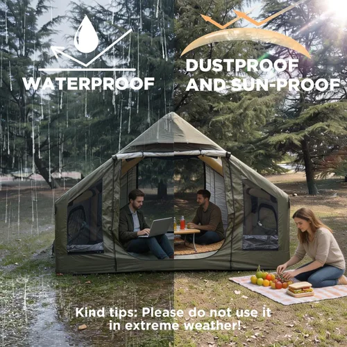 Miniatura 2 de Tienda de campaña inflable para campamento, instalación rápida con bomba, tienda de campaña Oxford impermeable de 4 estaciones con tragaluz, tienda