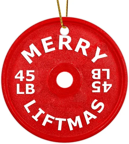 Miniatura 9 de Adorno redondo de cerámica colgante de Navidad, divertido gimnasio con mancuernas blancas de cerámica para colgar recuerdos personalizables