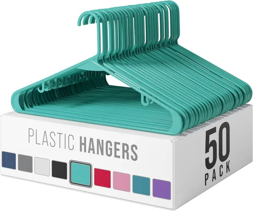 Perchas de plástico, paquete de 50 perchas color aguamarina, son perfectas para colgar abrigos y ahorrar espacio en general para clósets y nuevos