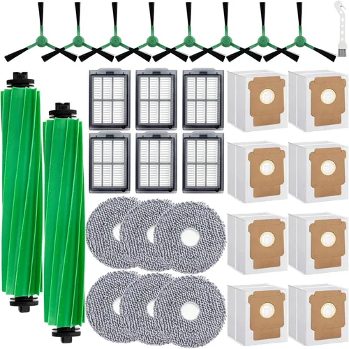Kit de piezas de repuesto para aspiradora iRobot Roomba Plus 505 Combo 405 Combo, 2 cepillos rodillos, 6 almohadillas de fregado, 6 filtros, 8