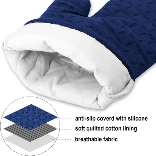 Miniatura 3 de KEGOUU Juego de 6 manoplas para horno y soportes para ollas, guantes para horno de cocina, resistentes al calor, 500 grados, extra largos