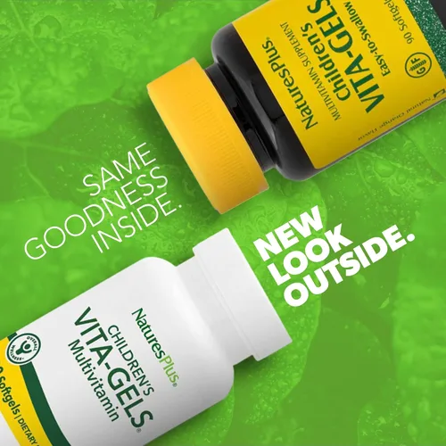 Miniatura 2 de NaturesPlus Multivitamínico Vita-Gels para niños, sabor a naranja natural, 90 cápsulas blandas, sin gluten, 90 porciones
