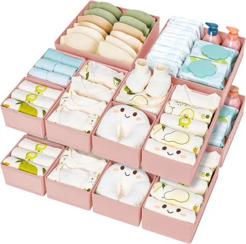Miniatura 11 de DIMJ Organizador de cajones para ropa, paquete de 12 unidades, organizadores plegables para bebé, organizador de almacenamiento y cómoda para Beige