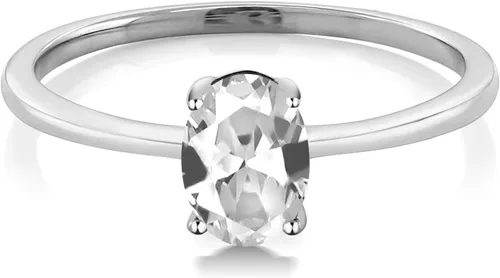 Miniatura 67 de Gem Stone King Anillo de compromiso solitario con piedra preciosa de oro blanco de 10 quilates, ovalado, 0.27 x 0.19 pulgadas, anillo de promesa