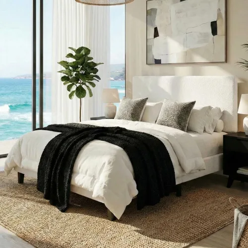 Miniatura 10 de SHA CERLIN - Base de cama con plataforma de tamaño completo con cabecera ajustable y soporte de listones de madera, base de colchón tapizada