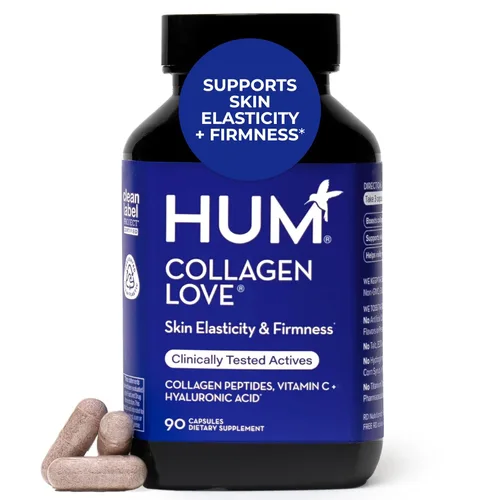 HUM Suplemento de colágeno Love Skin - Péptidos de colágeno con ácido hialurónico y vitamina C para apoyar la piel firme y ayudar a minimizar los