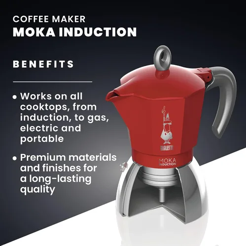Miniatura 2 de Bialetti Nueva cafetera de inducción Moka Moka, 4 tazas, 5.1 fl oz, aluminio, rojo, compatible con bandeja de inducción y estufa de gas: hecho