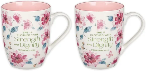 Miniatura 9 de Christian Art Gifts Taza inspiradora de cerámica para café y té para mujeres: Fuerza y Dignidad Versículo Bíblico Alentador de Proverbios, vajilla