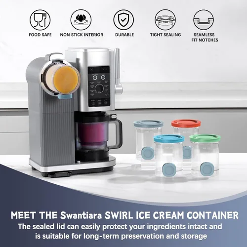 Miniatura 2 de Pintas de repuesto y tapas de colores para creami Ninja Swirl NC700, NC701 Series Ice Cream & Soft Serve Makers, paquete de 4 recipientes de crema