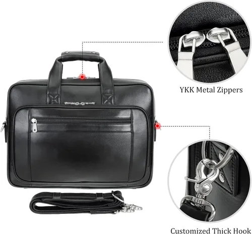 Miniatura 4 de Maletín para portátil de 17.3 pulgadas de cuero de grano completo sólido grueso para hombre, bolsa de mensajero clásica para viajes de negocios