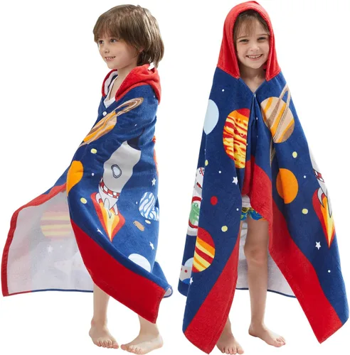 Miniatura 11 de BANGSAUR Toallas de playa para niños con capucha, algodón suave de 50 x 30 pulgadas, niñas y bebés de 3 a 12 años, toalla de baño, piscina