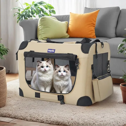 Miniatura 2 de Jaula portátil plegable para perros Petprsco, jaula de viaje para perros 24x17x17 con manta suave y cálida y cuenco plegable para gatos grandes
