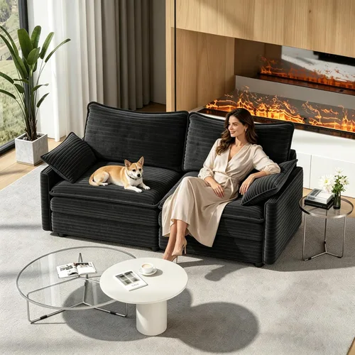 Miniatura 21 de Vesgantti 74" Cloud Couch for Living Room, 2 Seaters Deep Seat Sectional Modular Sofa, Double Cushion Corduroy Small Sofas Living Room Couches for