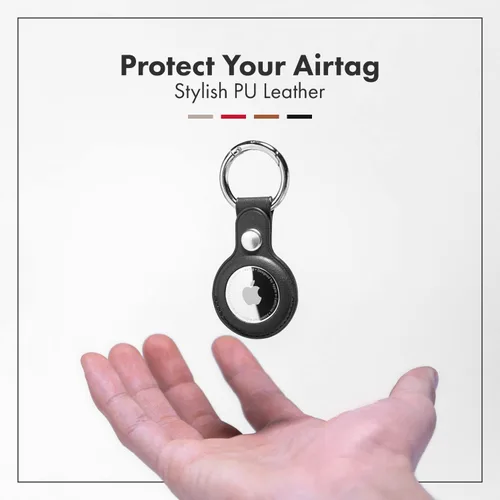 Miniatura 4 de Paquete de 4 llaveros de cuero compatibles con Apple AirTag – Fundas protectoras AirTag de alta calidad con llaveros de metal para llaves, bolsos