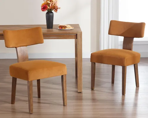 Miniatura 12 de VESCASA Sillas de comedor tapizadas de lino con patas de madera natural, modernas sillas de comedor acolchadas con ribete de cabeza de clavo
