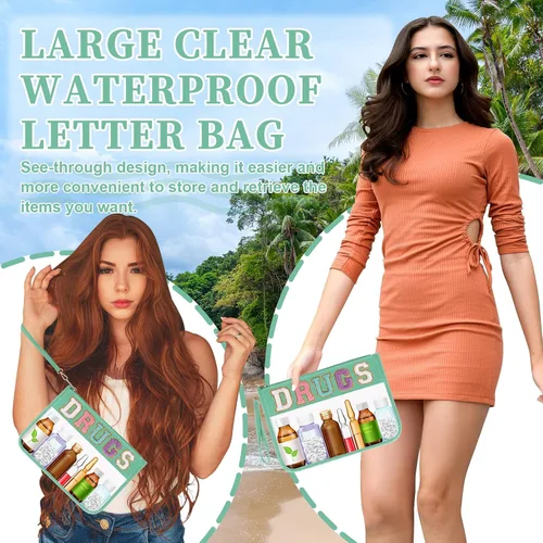 Miniatura 6 de Iqimott Bolsa de parche de felpilla con letras MEDS transparente, bolsa de maquillaje portátil de preparación para mujeres y niñas, viajes, bolsa