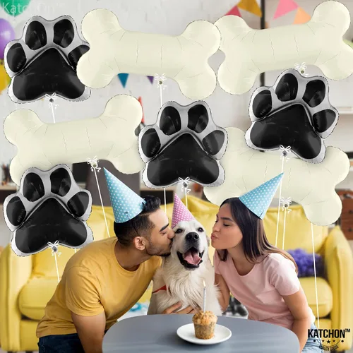 Miniatura 4 de KatchOn, Silver Lets Pawty Balloons - Paquete de 11 globos para perros, globos de patas Globo negro de hueso de perro para decoraciones