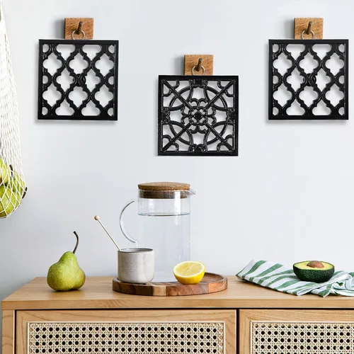 Miniatura 2 de JOGREFUL Alfombrillas salvamanteles de hierro fundido, soportes para ollas de cocina para mesa o encimeras Portect, resistentes al calor para Negro