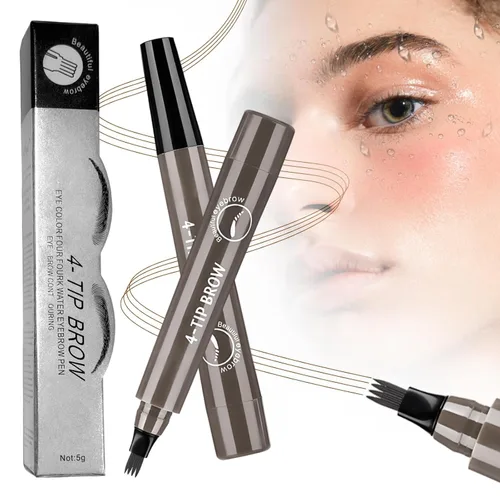 Miniatura 8 de Microblading Lápiz de cejas, lápiz mágico de contorno de cejas 2026 con punta de micro-tenedor, 3D resistente al agua con 4 puntas brocha de carrete