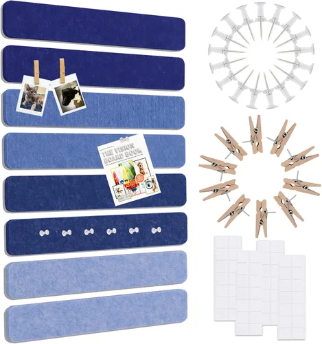Miniatura 8 de Vuzvuv 8 tiras para tablón de anuncios con 50 chinchetas y 10 clips de madera, tablero de corcho autoadhesivo para pared, tablero de fieltro