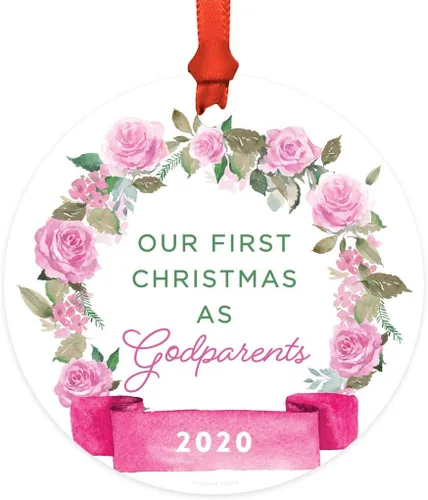 Miniatura 25 de Andaz Press Adorno de Navidad de madera grabado con láser para aniversario de boda, 1 año juntos, Navidad 2025, pancarta de flores rosas, 1 paquete