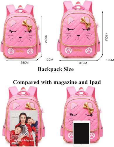 Miniatura 17 de Juego de 2 mochilas escolares con lazos para niñas y estudiantes, diseño de princesa para escuela primaria, 2pcs Negro-s, 2Pcs BagSet S