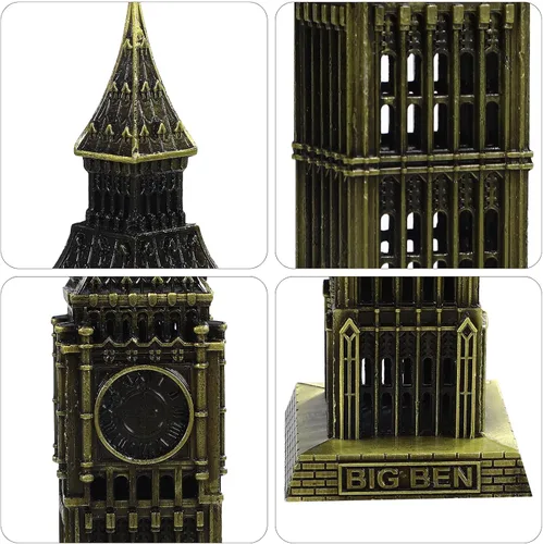 Miniatura 4 de Beavorty Big Ben Modelo Londres - Adorno de construcción de 7.08 pulgadas, escultura arquitectónica de metal para el hogar, boda, reunión familiar