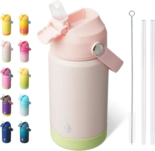 Miniatura 35 de BJPKPK - Botella de agua aislada con tapa de popote, 532 ml Botellas termo con boquilla suave, asa flexible y base antideslizante, libre de BPA, a
