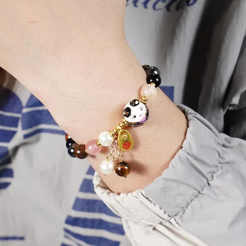 Miniatura 4 de Pulsera de gato de la suerte Feng Shui, joyería de buena suerte para mujer, protección de riqueza y fortuna, pulseras de cristal de piedras