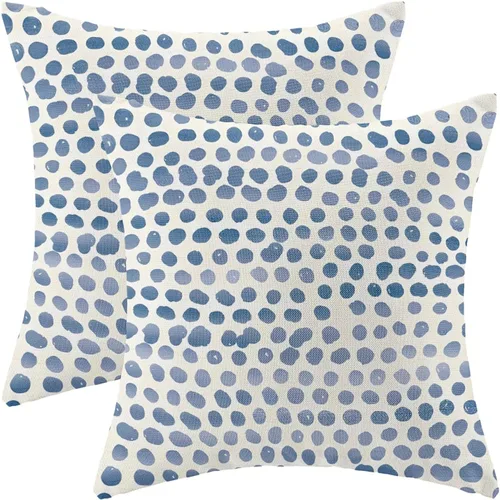 CXMEIFLY Fundas de almohada de lunares 16x16 pulgadas, juego de 2 fundas de almohada azules y crema para exteriores, fundas de almohada decorativas
