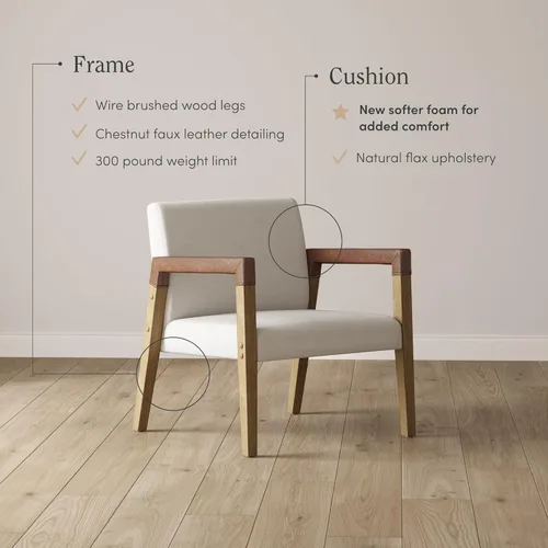 Miniatura 4 de Nathan James - Hudson - Silla decorativa para sala de estar, cómoda silla de lectura para dormitorio, sillón de madera estilo mediados de siglo