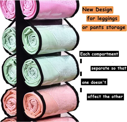 Miniatura 4 de Bolsa de almacenamiento para leggings con colgador, puede contener 24 leggings o camisas, compartimento para jeans, colgador de almacenamiento