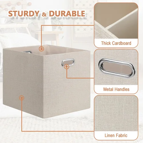 Miniatura 6 de Posprica Contenedores de almacenamiento plegables de 13 x 15 x 13 pulgadas, cajas de almacenamiento cúbicas plegables de tela, organizador de cestas