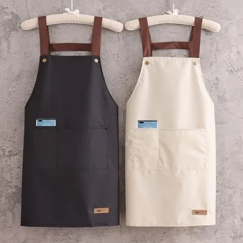 Miniatura 2 de Delantal con babero simple y funcional, unisex, ajustable, resistente a las gotas de agua, con 2 bolsillos, delantal de cocina para chef, delantal