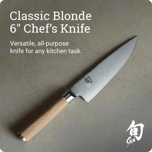 Miniatura 2 de Shun Classic Blonde Cuchillo de Chef de 6", Cuchillo de Cocina Japonés Hecho a Mano para Chefs Profesionales y del Hogar, Núcleo VG-MAX con Rubio