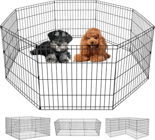 FDW Corral para perros de 24 pulgadas, 8 paneles, para interiores y exteriores, valla de metal para cachorros, valla portátil plegable para