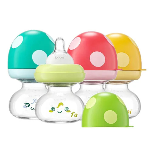 YOHKOH Biberones de vidrio para recién nacidos con pezón de flujo lento para 0+ meses, biberón de cuello ancho, 2.7oz/80ml (multicolor, 2.7oz