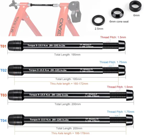 Miniatura 3 de Ejes pasantes de 12 mm para entrenadores de bicicleta - Adaptador de eje pasante M12 x 1.0/1.5/1.75 para fijación de rueda trasera en entrenador