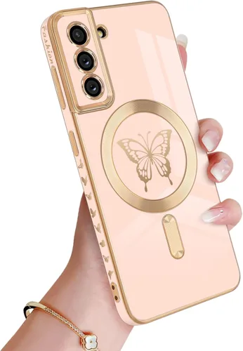 Miniatura 45 de Newseego Funda magnética para Samsung Galaxy S21 Plus 5G, bonita funda de lujo con borde chapado de mariposa para mujeres, niñas y hombres, TPU