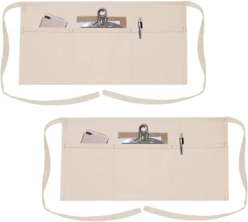 TopTie Paquete de 2 delantales de cintura para camarera bistró con 3 bolsillos, medio delantal de cocina de restaurante, 24 pulgadas de ancho x 12