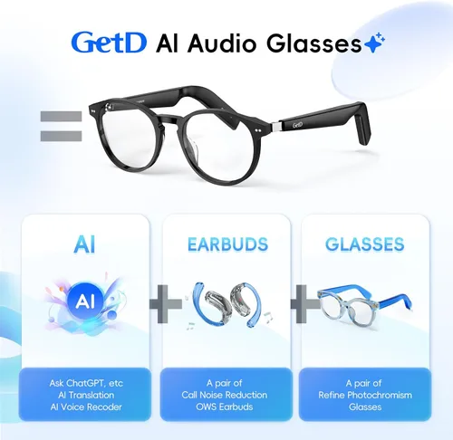 Miniatura 2 de GetD Lentes AI, traducción en tiempo real con IA en 147 idiomas, lentes de sol polarizados inteligentes de nailon, gafas de aviador Bluetooth