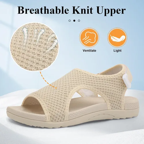 Miniatura 7 de XIHALOOK Sandalias ortopédicas para caminar para mujer con ganchos ajustables, puntera abierta, sandalias deportivas de punto transpirable