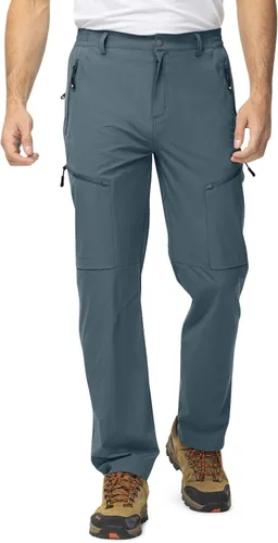 Miniatura 3 de TBMPOY Pantalones de viaje ligeros para hombre, 5 bolsillos con cremallera, elásticos, de secado rápido, pantalones de trabajo tipo cargo